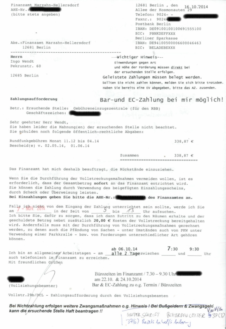 Die Umsetzung dieses Schreibens wurde ohne Begrndung fallen gelassen.